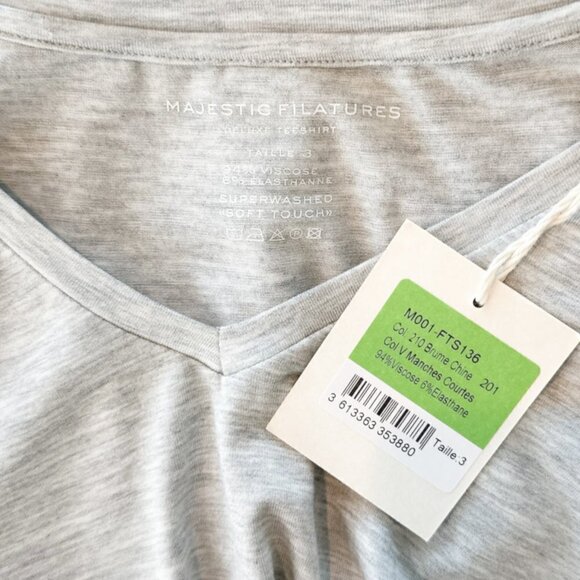 Majestic Filatures Heather Gray Viscose Elastane Deluxe Tee Shirt NWT NEW 3 M L - Picture 4 of 5